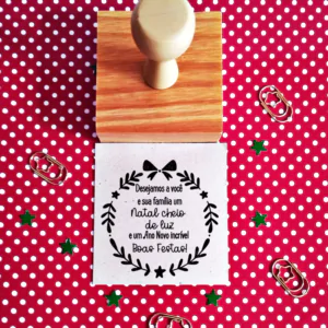 Carimbo de Madeira - 6x6 - Feliz Natal - Mensagem